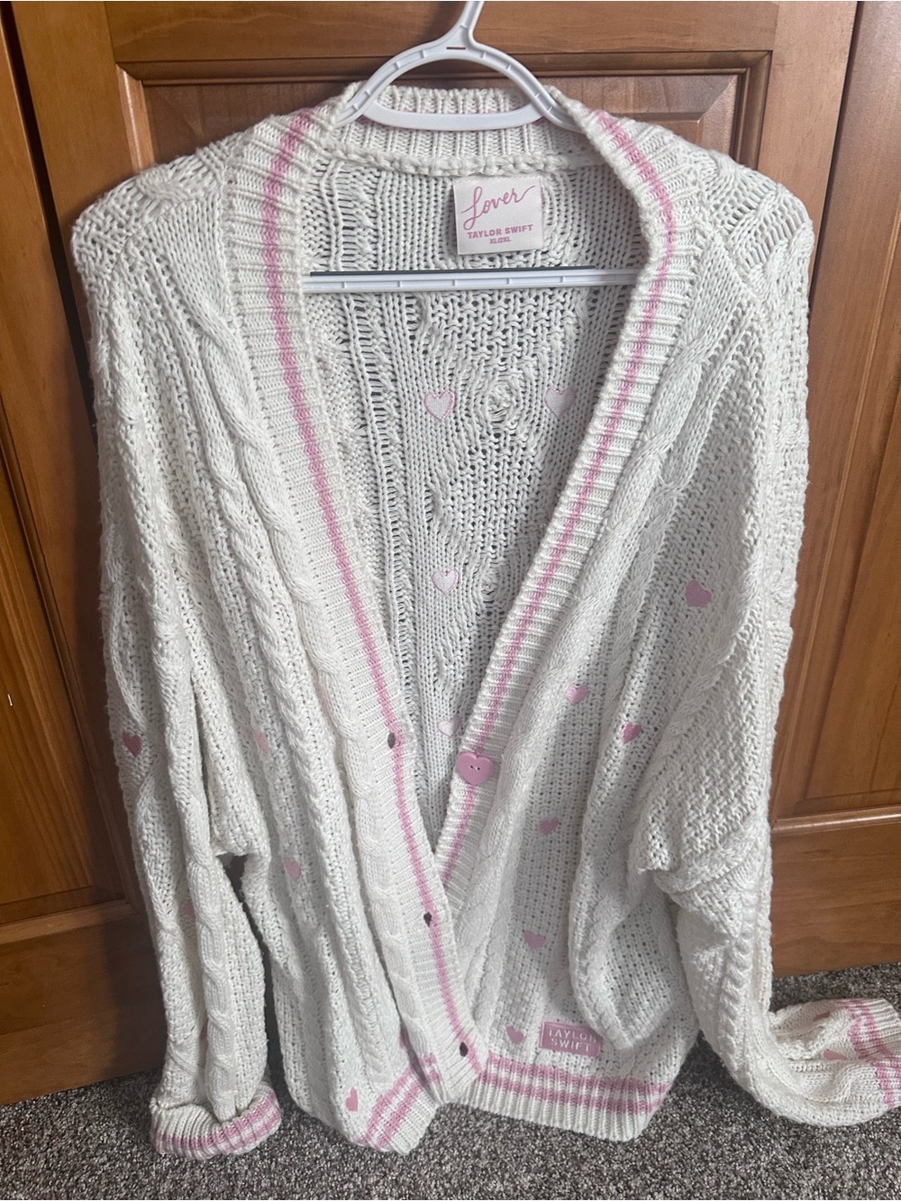 Lover Taylor Swift Cable Knit Heart Cardigan - Cream & Pink XL/2XL